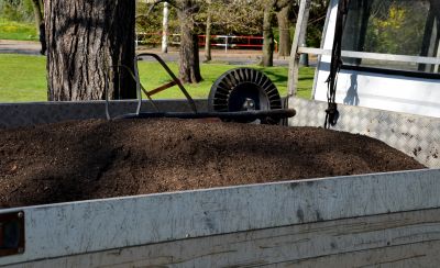 Mulch Delivery Vehicle Parked at Site